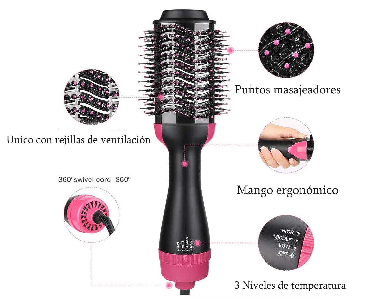 Cepillo Secador Y Alisador 3 en 1 ¡Luce un Cabello  Suave, Brillante y con Volumen.  ¡ENVIO GRATIS!